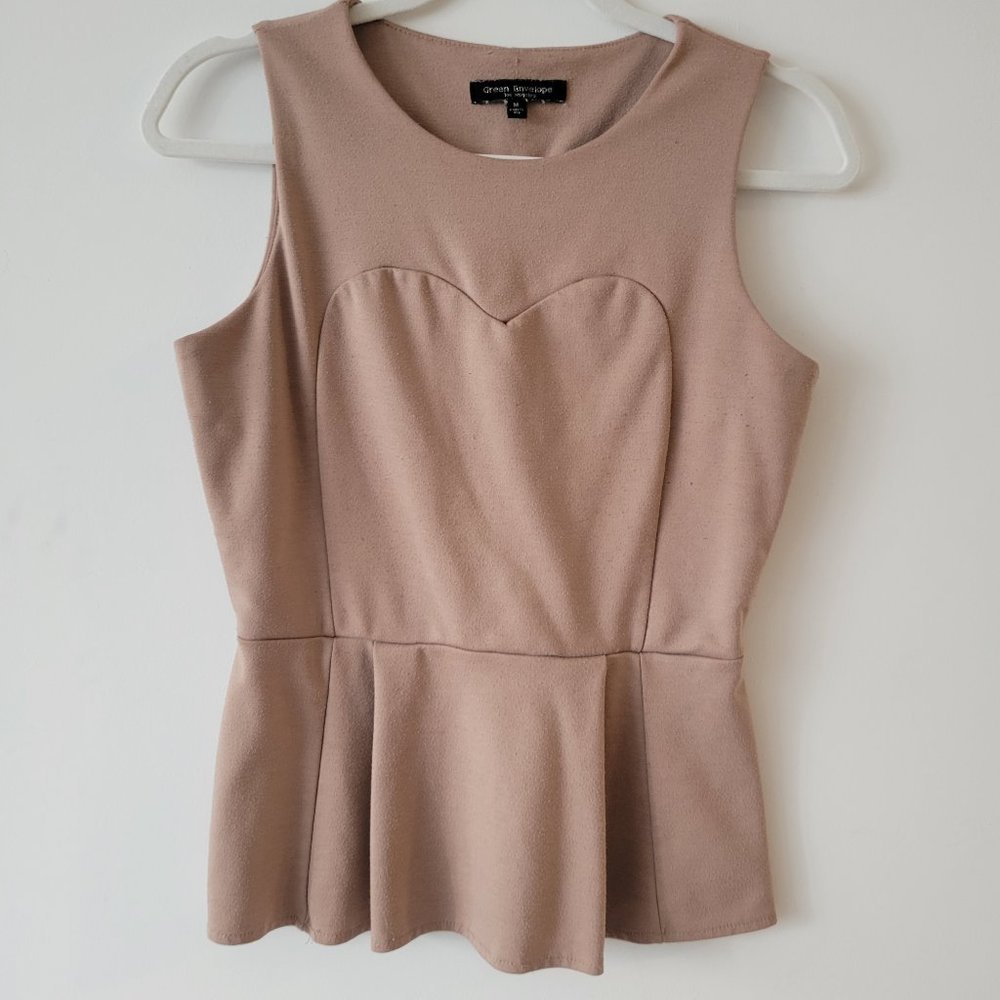 Sleeveless Beige Sweetheart Top -Green Envelope